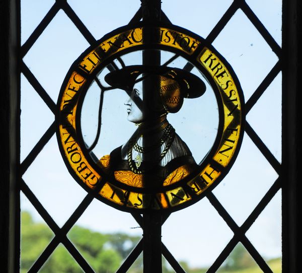 A PAIR OF GERMAN STAINED GLASS PORTRAIT ROUNDELS