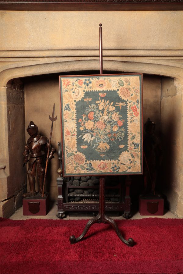 A GEORGE II WALNUT POLE SCREEN