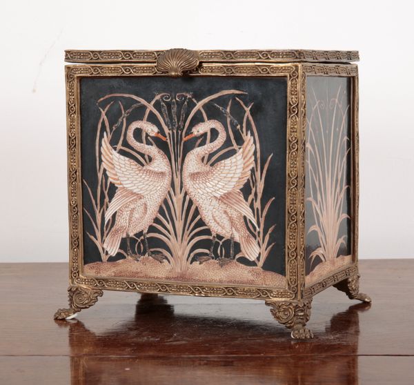 A PORCELAIN AND GILT METAL MOUNTED CASKET