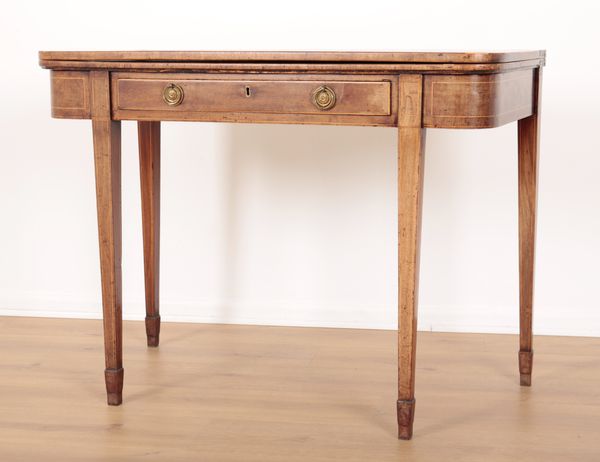 A GEORGE III MAHOGANY AND SATINWOOD CROSSBANDED TEA TABLE