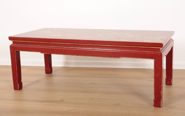 A RED LACQUER AND PARCEL-GILT COFFEE TABLE