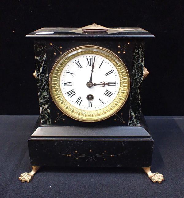 A 19TH CENTURY SLATE AND MARBLE CASED CLOCK