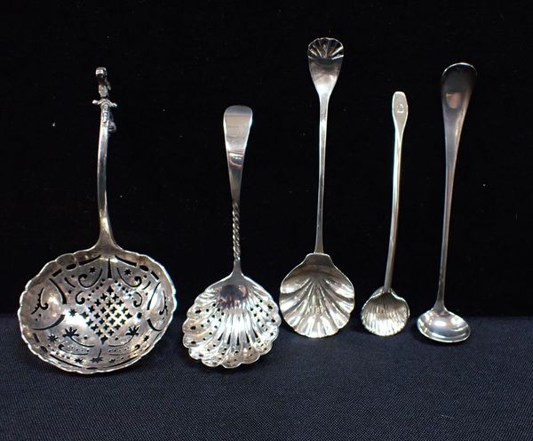 FIVE  SILVER SPOONS AND SIFTERS