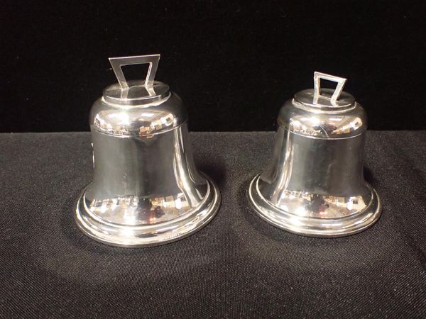 TWO SILVER NOVELTY BELL INKWELLS