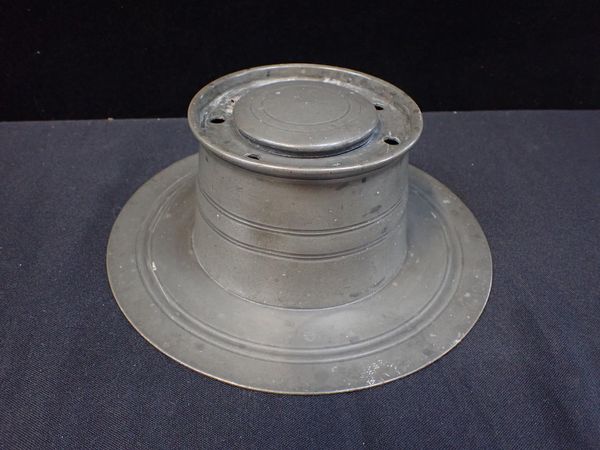 A LARGE EARLY 19TH CENTURY CLERK'S PEWTER INKWELL