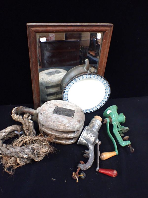 AN ANTIQUE SHIP'S WOODEN PULLEY BLOCK