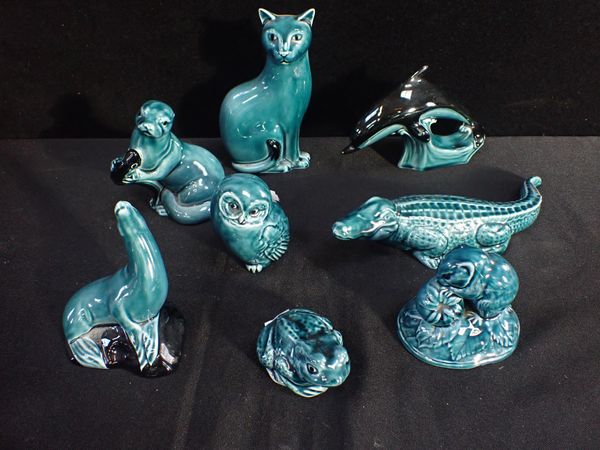 POOLE POTTERY: EIGHT BLUE-GLAZED ANIMALS