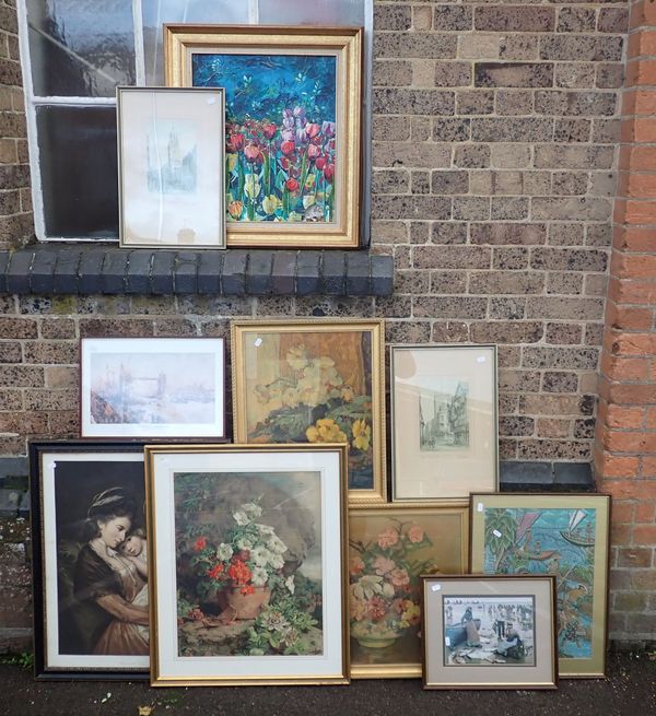 A  PEARS PRINT; GERANIUM AND PETUNIAS IN A FLOWER POT