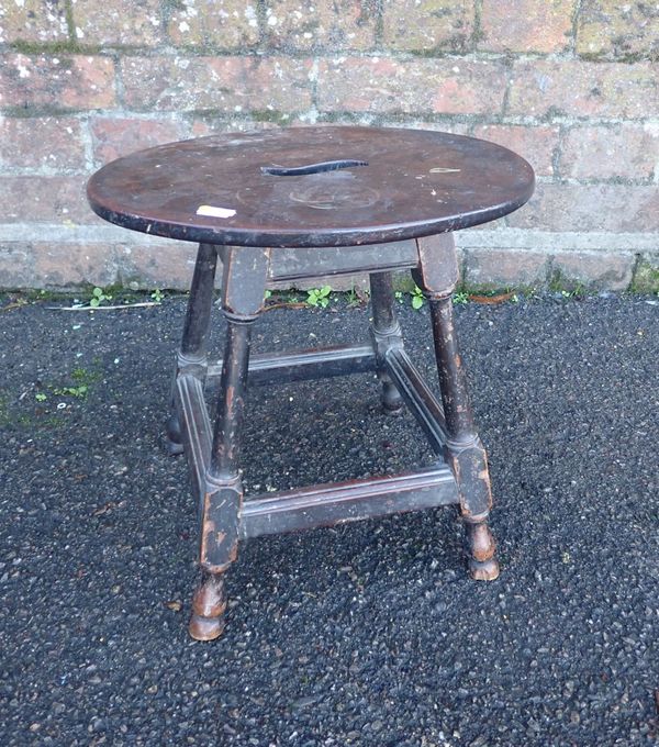 A GEORGE III MAHOGANY STOOL, WITH TURNED LEGS