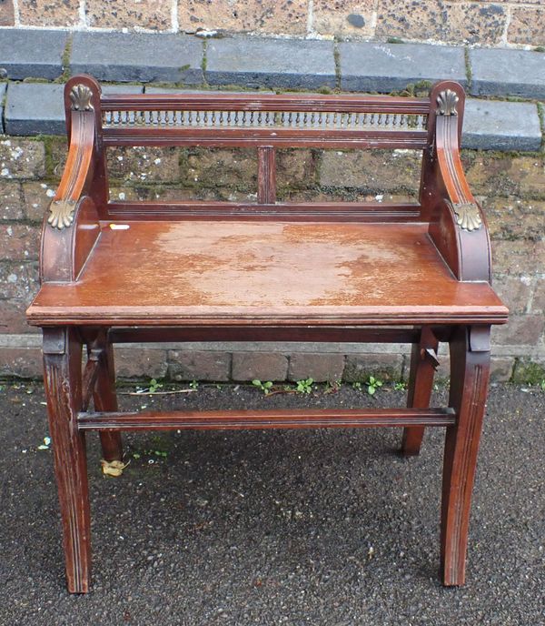 JAS.SHOOLBRED & Co: A MAHOGANY AND BRASS MOUNTED HALL SEAT