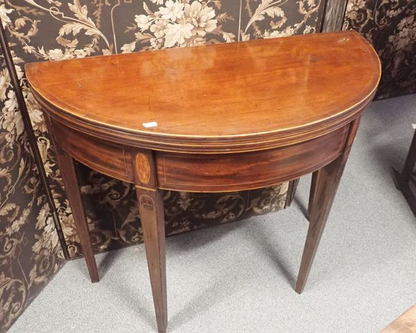 A 19TH CENTURY DEMI-LUNE TEA TABLE