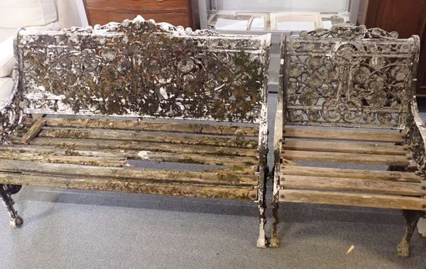 A PAINTED CAST ALUMINIUM GARDEN BENCH, COALBROOKDALE STYLE