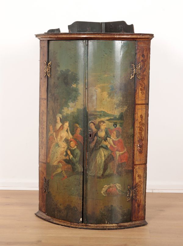 A GEORGE III PAINTED BOWFRONT CUPBOARD