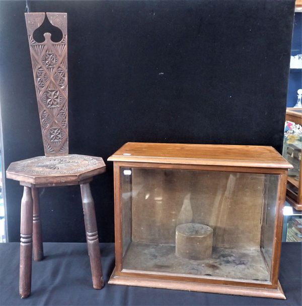 A VICTORIAN STAINED WOOD FRAME GLAZED DISPLAY CASE