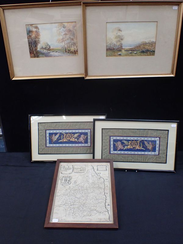 A PAIR OF WATERCOLOURS, A MAP