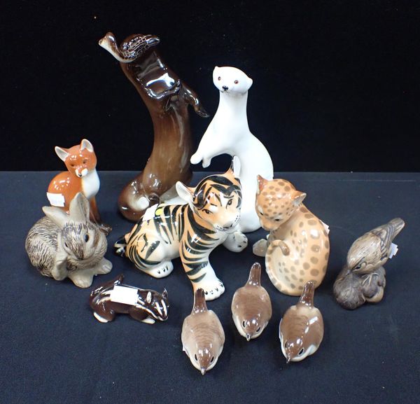 FIVE USSR PORCELAIN ANIMAL FIGURES