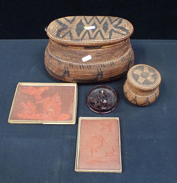 AN AFRICAN WICKER OVAL LIDDED BOX