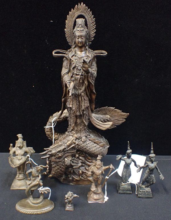 A COLLECTION OF BRONZE FIGURES OF INDIAN AND FAR EASTERN DEITIES AND DANCERS