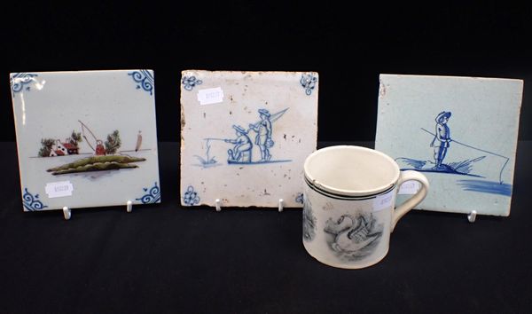 AN 18th CENTURY DUTCH DELFT TILE DEPICTING FISHERMEN