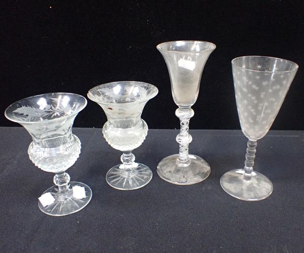 A PAIR OF CUT AND ENGRAVED THISTLE GLASSES