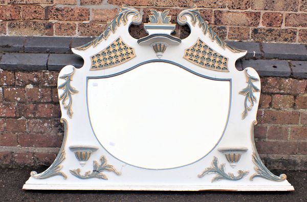 A LATE VICTORIAN LOUIS XV STYLE OVERMANTEL MIRROR, PAINTED WHITE