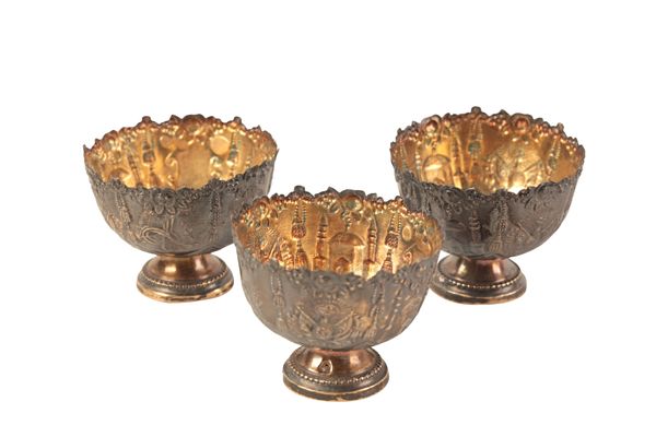 THREE EARLY 20TH CENTURY OTTOMAN TURKISH SILVER SALTS