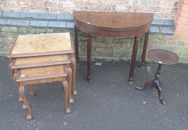 A MAHOGANY DEMI-LUNE CARD TABLE