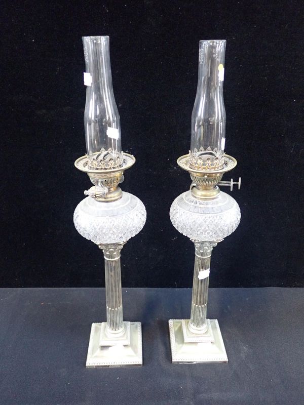 A PAIR OF OIL 'PIANO LAMPS'