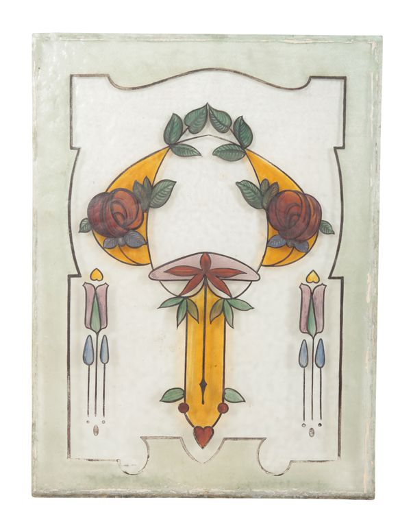 A SET OF FOUR ART NOUVEAU PAINTED GLASS PANELS