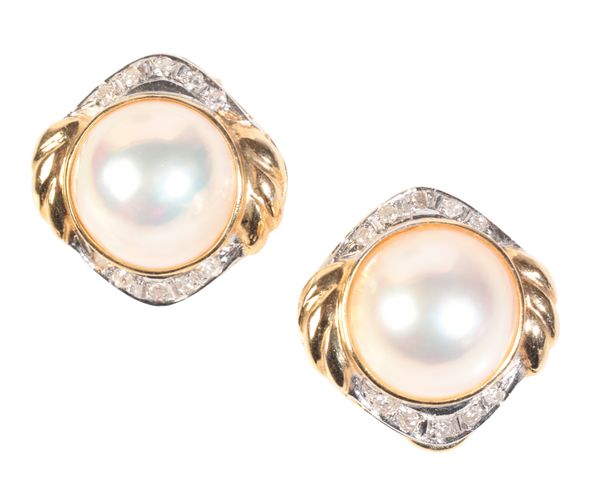 NO RESERVE - A PAIR OF MABÉ PEARL AND DIAMOND EARRINGS