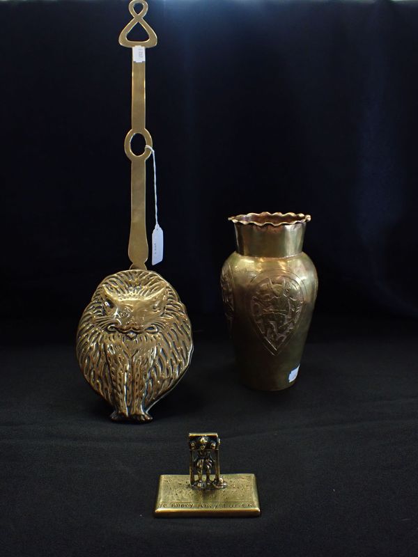 A VICTORIAN BRASS FIGURE, 'YE PILLORY, ABERYSTWITH'