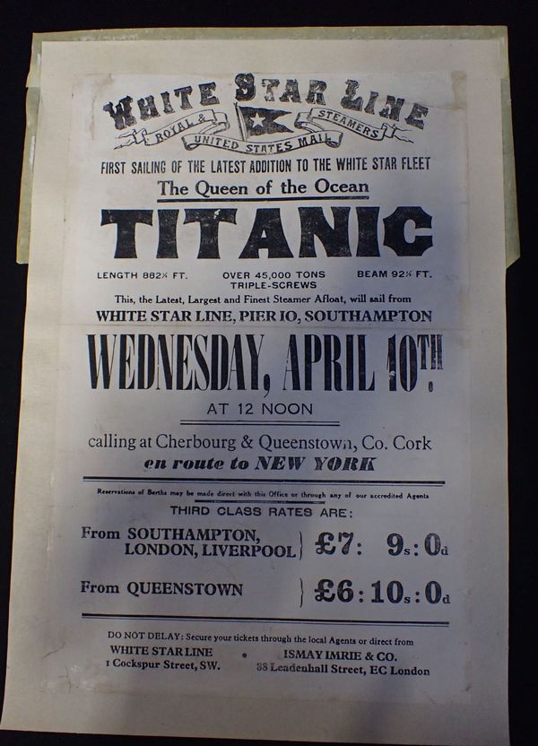 'TITANIC' INTEREST: A WHITE STAR LINE ADVERTISING POSTER **