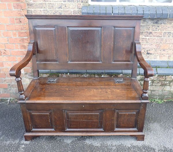 A GEORGE I STYLE OAK HALL BENCH