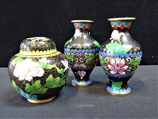 A PAIR OF SMALL CLOISONNE VASES