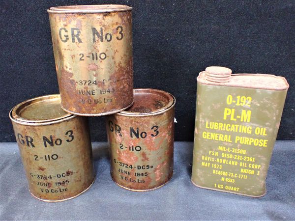 MILITARY LUBRICANTS: GR No. 3' 1945, THREE TINS