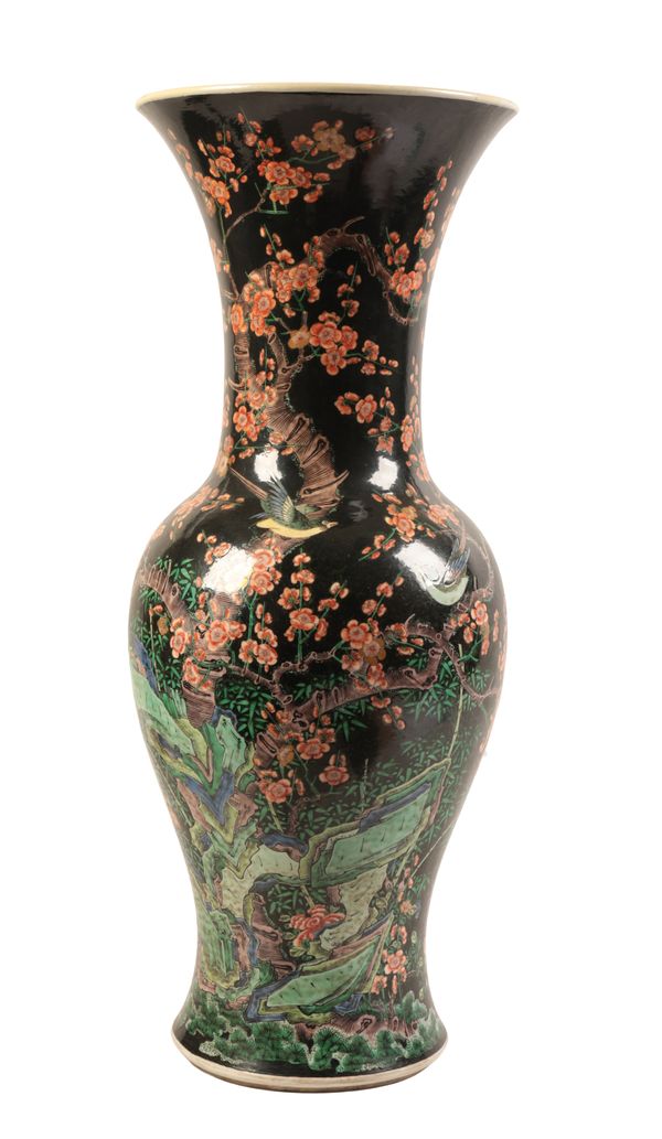 A CHINESE "FAMILLE NOIRE" BALUSTER VASE