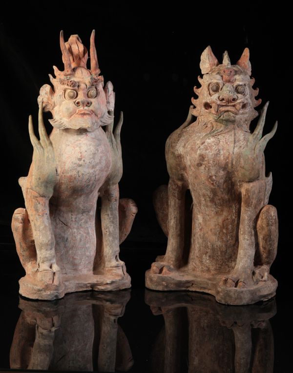 A PAIR OF CHINESE POTTERY GUARDIAN FIGURES