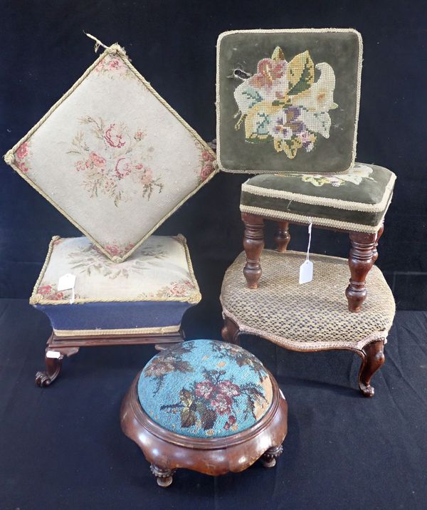 TWO PAIRS OF VICTORIAN FOOTSTOOLS