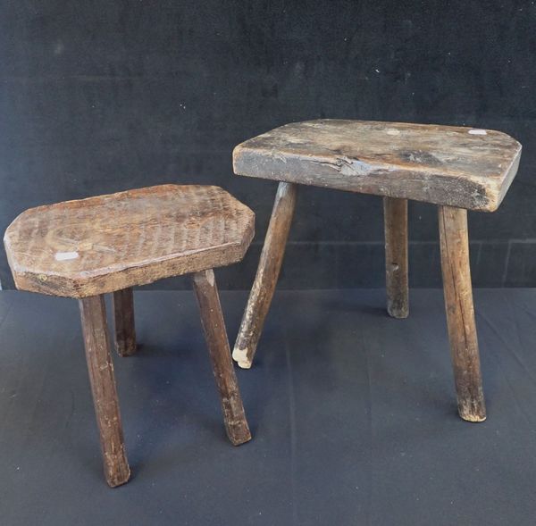 TWO PRIMITIVE MILKING STOOLS