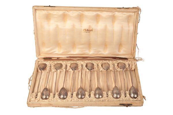 A SET OF TWELVE EARLY 20TH CENTURY RUSSIAN 84 STANDARD SILVER SPOONS