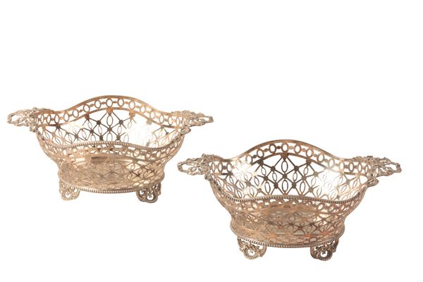 A PAIR OF EDWARD VII SILVER OVAL TWO HANDLED BASKETS