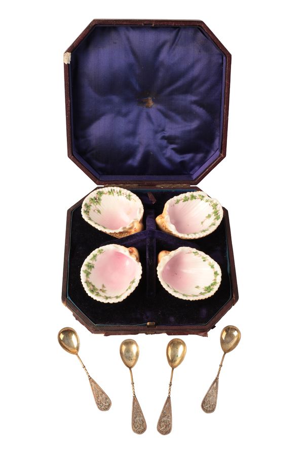 A SET OF FOUR 19TH CENTURY CONTINENTAL PORCELAIN SALTS