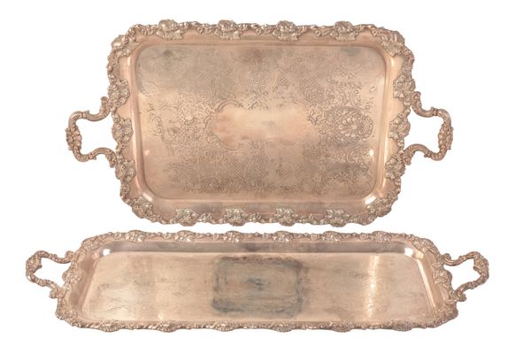 TWO SILVER PLATED RECTANGULAR TWO HANDLED TRAYS