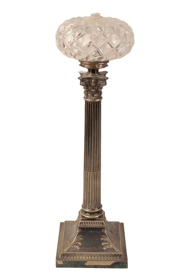 A VICTORIAN SILVER PLATED TABLE OIL LAMP