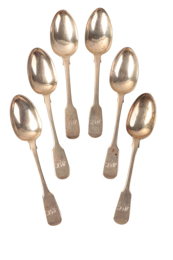 SIX VICTORIAN SILVER FIDDLE PATTERN DESSERT SPOONS