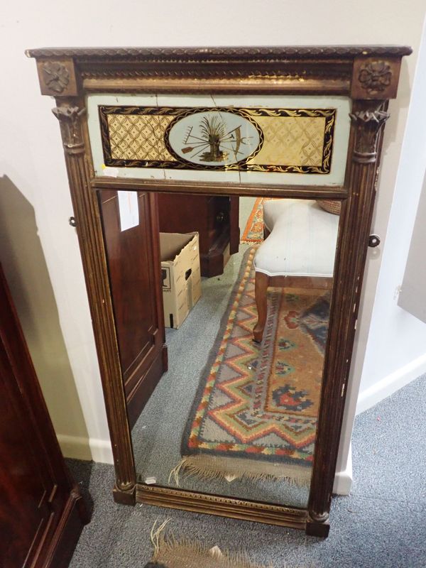 A GEORGE IV GILT PIER MIRROR, WITH VERRE EGLOMISE PANEL