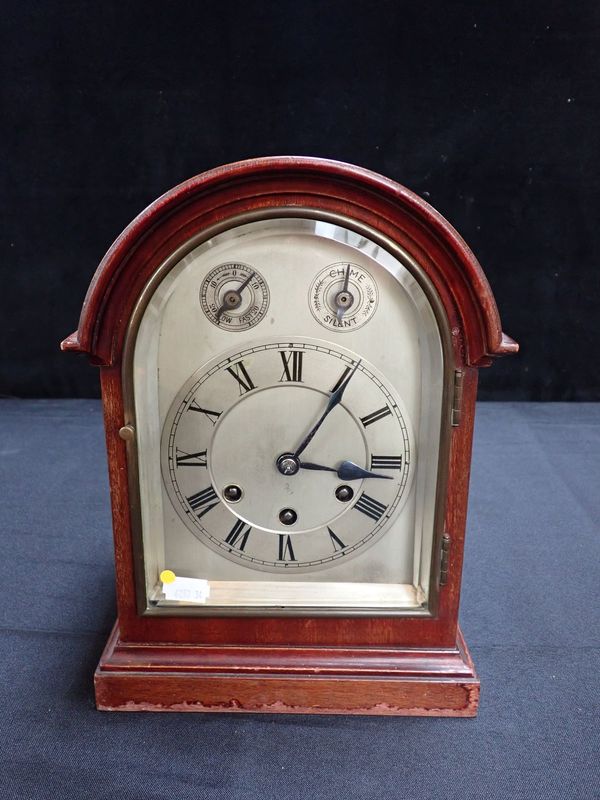 A GEORGE III STYLE MAHOGANY BRACKET CLOCK