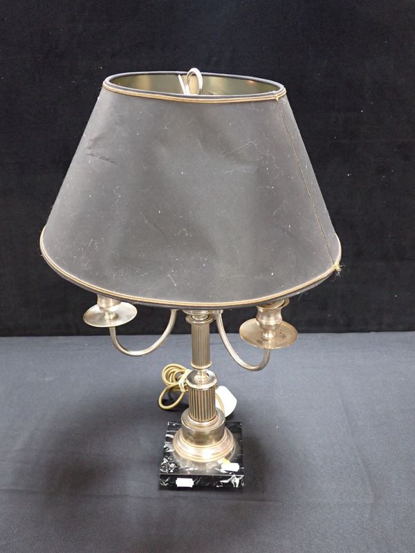 A THREE-BRANCH SILVER-PLATED TABLE LAMP