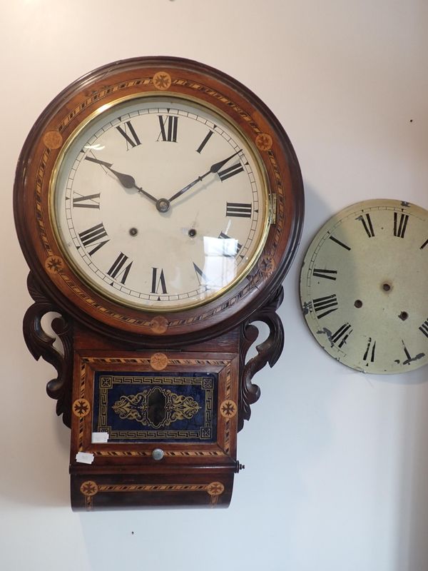 AN AMERICAN DROP-DIAL CLOCK WITH MARQUETRY CASE