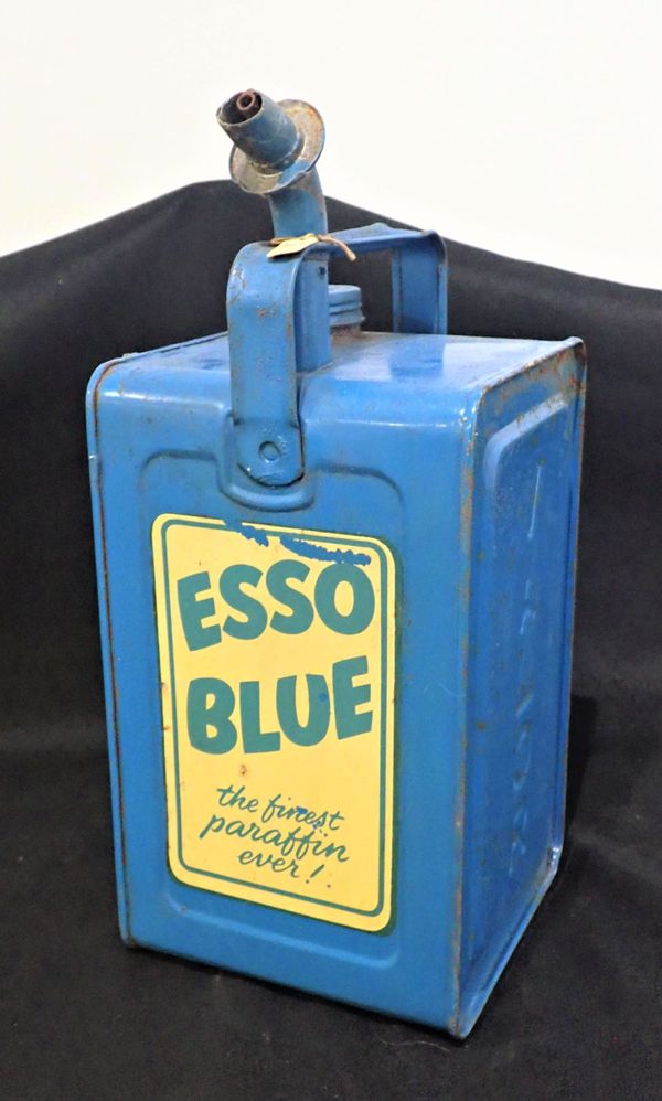 AN EARLY 20TH CENTURY VALOR ESSO BLUE METAL PETROL CAN